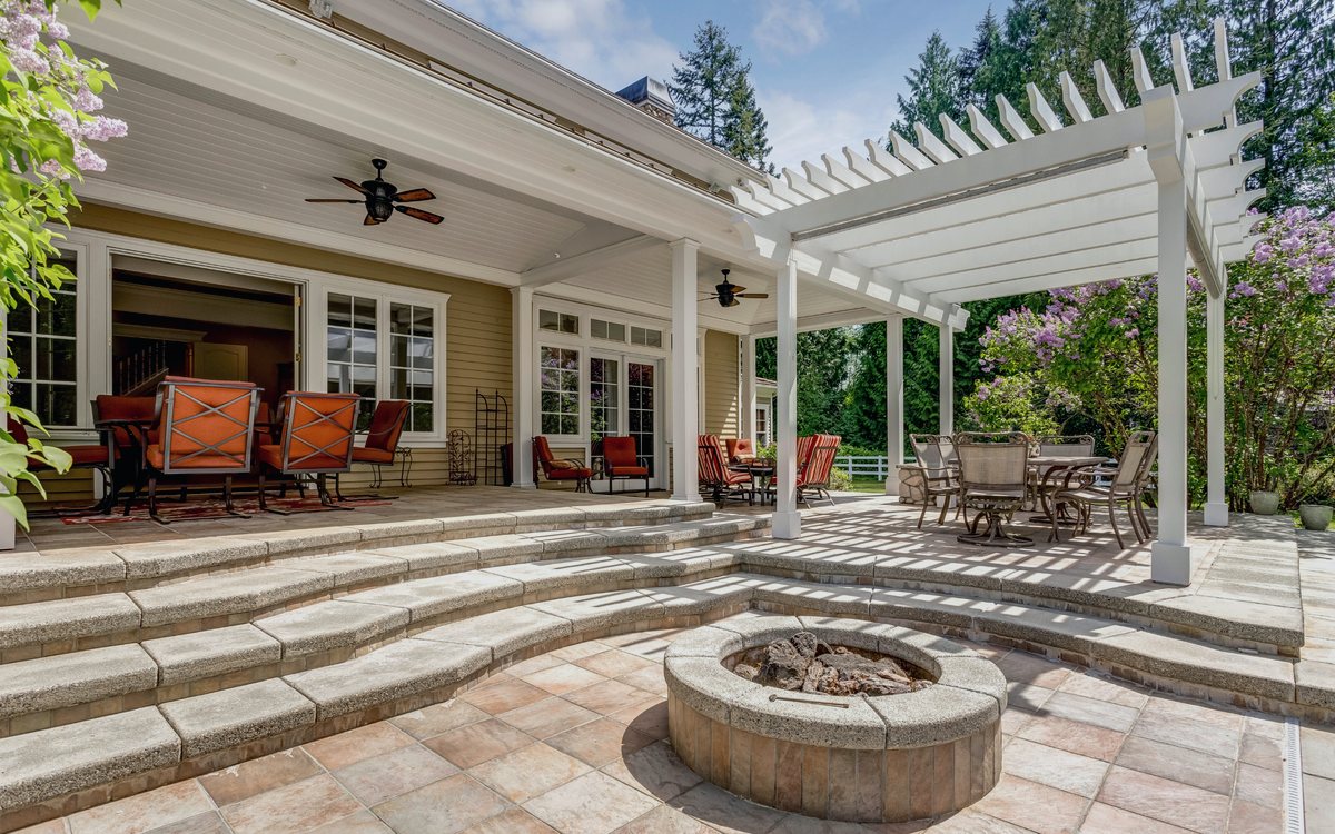 Covered patio and fire pit built off the back of a home in the Santa Clarita Valley